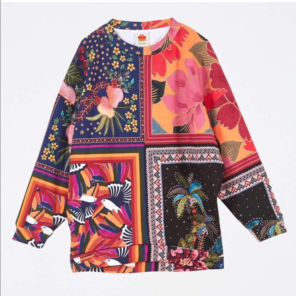 FARM Rio Multicolor Patchwork Crewneck Sweater